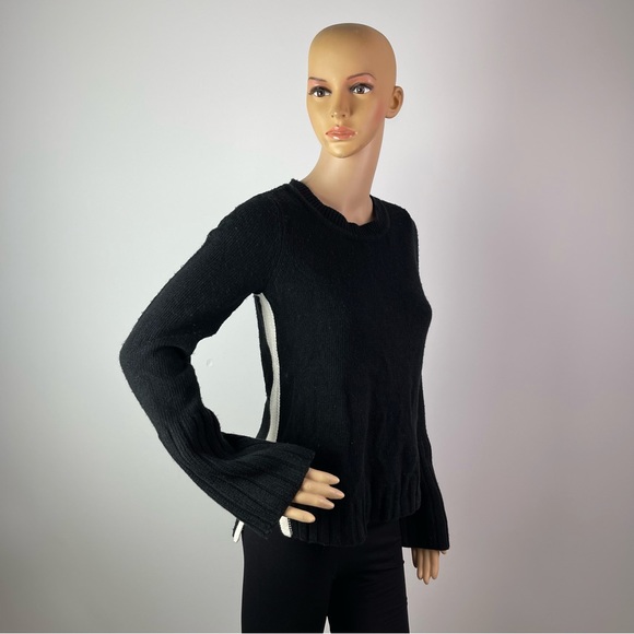 Black and White Side Slit Cable Knit Sweater - Picture 5 of 14